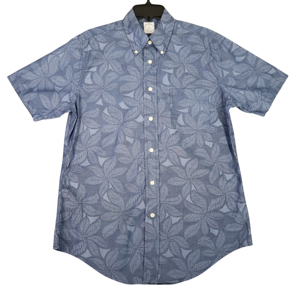 Brooks Brothers Regent Button Down Mens M Blue Leaf Tropical Summer Casual